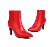 ENWIND Damen Reißverschluss Stiefeletten Mit Spitzem Zehen Stiletto-Absatz Kurz Stiefel,Rot,37 EU