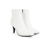 ENWIND Damen Reißverschluss Stiefeletten Mit Spitzem Zehen Stiletto-Absatz Kurz Stiefel,Weiß,37 EU