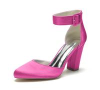 ENWIND Damen Riemchenpumps Blockabsatz Geschlossener Zehen Kleid Schuhe Perfekt für Hochzeiten und Partys,Fuchsia,43 EU