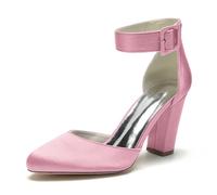 ENWIND Damen Riemchenpumps Blockabsatz Geschlossener Zehen Kleid Schuhe Perfekt für Hochzeiten und Partys,Rosa,41 EU