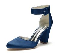 ENWIND Damen Riemchenpumps Blockabsatz Geschlossener Zehen Kleid Schuhe Perfekt für Hochzeiten und Partys,Marine,40 EU