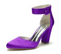 ENWIND Damen Riemchenpumps Blockabsatz Geschlossener Zehen Kleid Schuhe Perfekt für Hochzeiten und Partys,Dark Purple,39 EU