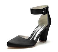 ENWIND Damen Riemchenpumps Blockabsatz Geschlossener Zehen Kleid Schuhe Perfekt für Hochzeiten und Partys,Schwarz,35 EU
