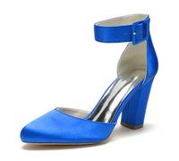 ENWIND Damen Riemchenpumps Blockabsatz Geschlossener Zehen Kleid Schuhe Perfekt für Hochzeiten und Partys,Blau,42 EU