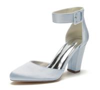 ENWIND Damen Riemchenpumps Blockabsatz Geschlossener Zehen Kleid Schuhe Perfekt für Hochzeiten und Partys,Silber,37 EU