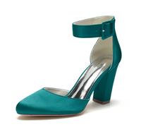 ENWIND Damen Riemchenpumps Blockabsatz Geschlossener Zehen Kleid Schuhe Perfekt für Hochzeiten und Partys,Teal,40 EU