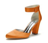 ENWIND Damen Riemchenpumps Blockabsatz Geschlossener Zehen Kleid Schuhe Perfekt für Hochzeiten und Partys,Orange,42 EU