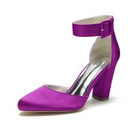 ENWIND Damen Riemchenpumps Blockabsatz Geschlossener Zehen Kleid Schuhe Perfekt für Hochzeiten und Partys,Lila,40 EU
