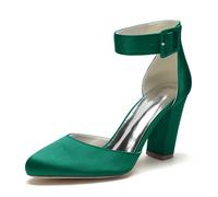 ENWIND Damen Riemchenpumps Blockabsatz Geschlossener Zehen Kleid Schuhe Perfekt für Hochzeiten und Partys,Grün,35 EU