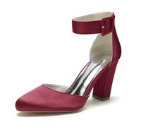 ENWIND Damen Riemchenpumps Blockabsatz Geschlossener Zehen Kleid Schuhe Perfekt für Hochzeiten und Partys,Burgundy,38 EU