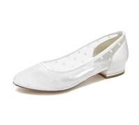 ENWIND Damen Runde Zehen Ballerinas Brautschuhe atmungsaktiv Lace Flache Schuhe,Weiß,41 EU