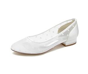 ENWIND Damen Runde Zehen Ballerinas Brautschuhe atmungsaktiv Lace Flache Schuhe,Weiß,41 EU