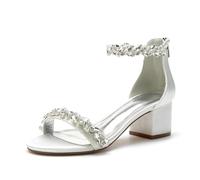 ENWIND Damen Schuhe Sommer High Heels Pumps Offene Reißverschluss Hochzeit Sandalen mit Kristall,Elfenbein,38 EU