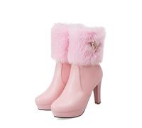 ENWIND Damen Stiefeletten Absatz Elegant Glitzer Strass Kurze Stiefel Herbst Winter High Heels,Rosa,37 EU