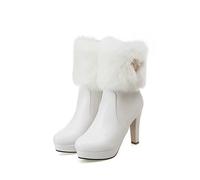 ENWIND Damen Stiefeletten Absatz Elegant Glitzer Strass Kurze Stiefel Herbst Winter High Heels,Weiß,39 EU