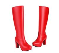 ENWIND Damen Stiefeletten Warme Lange Stiefel Hohe Runde Zehe Winter Reißverschluss PU Lederstiefel,Rot,45 EU