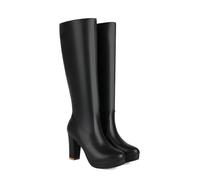 ENWIND Damen Stiefeletten Warme Lange Stiefel Hohe Runde Zehe Winter Reißverschluss PU Lederstiefel,Schwarz,40 EU