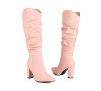 ENWIND Damen Weitem Kalb Winterstiefel Warme Winterstiefel Spitze Zehen Klobige Absätze Lässige Western Lang Stiefel,Rosa,38 EU
