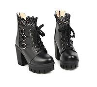 ENWIND Frauen Plattform Knöchelstiefel Schnürstiefel Blockabsatz Kampfstiefel Runden Zehen Winter Lolita Cosplay Stiefel,Schwarz,40 EU