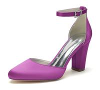 ENWIND Frauen Pumps Geschlossene Zehen Blockabsatz Brautschuhe Hochzeit Kleid Schuhe Mit Strass Schnalle,Lila,35 EU