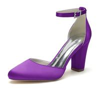 ENWIND Frauen Pumps Geschlossene Zehen Blockabsatz Brautschuhe Hochzeit Kleid Schuhe Mit Strass Schnalle,Dark Purple,43 EU