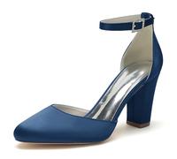 ENWIND Frauen Pumps Geschlossene Zehen Blockabsatz Brautschuhe Hochzeit Kleid Schuhe Mit Strass Schnalle,Marine,36 EU