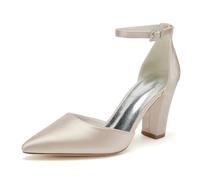 ENWIND Geschlossene Zehenabsätze Satin-Pumps Damen Knöchelriemen Blockabsätze Abendschuhe Für Schickes, Lässiges, Hochzeits-, Abend- Und Büro-Party-Outfit,Champagne,40 EU