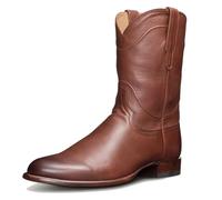 ENWIND Herren Biker Ritterstiefel Pu Leder Quadrat Zehen Western Cowboy Stil Halbhohe Stiefel,Braun,45 EU