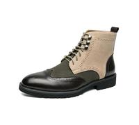 ENWIND Herren-Brogue-Stiefel Mit Flügelkappe, Leder Schnürung Oxford-Stil Stiefelette Business Casual Chukka-Stiefel,Grün,40 EU