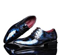 ENWIND Herren Brogues Formell Kleid Schuhe Hochzeit Leder Schuhe Schnürung Büro Derby Anzug Schuhe,Blau,44 EU