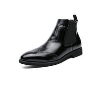 ENWIND Herren Chelsea Stiefel Leder Brogue Stiefeletten Schlupf kurzestiefel,Schwarz,45 EU