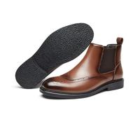 ENWIND Herren-Chukka-Stiefel Klassischer Oxford-Stil Echtleder Knöchelstiefel Wingtip-Brogue Formelle Business-Stiefel,Braun,44 EU