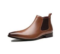 ENWIND Herren Leder Chelsea Kurzschaft Stiefel Elastisch Knöchelhoch Arbeitsstiefel,Braun,41 EU