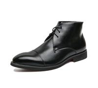 ENWIND Herren Leder Oxford-Stiefel Reißverschluss Stiefeletten Derby Kurzschaft Stiefel,Schwarz,39 EU