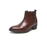 ENWIND Herren Nieten Chelsea Stiefel mit Doppelreißverschluss, Chukka Lederstiefel, mittelhohe Arbeits- und Business-Stiefeletten,Braun,45 EU