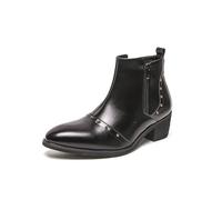 ENWIND Herren Nieten Chelsea Stiefel mit Doppelreißverschluss, Chukka Lederstiefel, mittelhohe Arbeits- und Business-Stiefeletten,Schwarz,43 EU