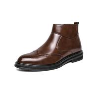 ENWIND Herren PU-Leder Brogue Wingtip Stiefel Reißverschluss Knöchelhohe Chukka Stiefel für Büro, Freizeit und Reisen,Braun,43 EU
