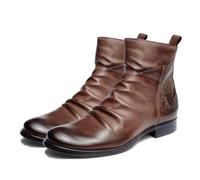 ENWIND Herren Stiefeletten Mit Reissverschluss Leder Chelsea Winterschuhe rutschfest Kurzschaft Chukka Stiefel,Braun,43 EU