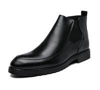 ENWIND Herren Stiefeletten Runde Zehe Reißverschluss wasserdichte Kunstleder Chelsea Booties für Herren,Schwarz,37 EU