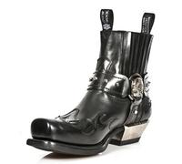 ENWIND Herren Stiefeletten Stickerei Cowboy Stiefel Westernstiefel Kurze Knöchel Stiefel Biker Motorradstiefel mit Schnalle,Schwarz,42 EU