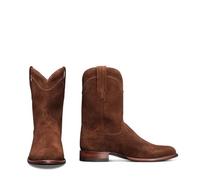 ENWIND Herren Wildleder Cowboy-Stiefel Mit Spitzer Zehenpartie, Slip-On Niedriger Absatz Knöchelstiefel,Braun,41 EU