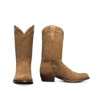 ENWIND Herren Wildleder Cowboy-Stiefel Mit Spitzer Zehenpartie, Slip-On Niedriger Absatz Knöchelstiefel,Khaki,45 EU