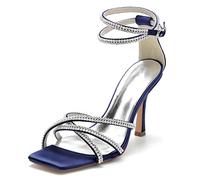 ENWIND High Heels für Frauen Stiletto-Absätze Offene Zehen Strass Knöchelriemen Sommer Sandaletten auf Hochzeitsfeier Heimkehr,Marine,41 EU