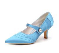 ENWIND Kitten Heels mit Knöchelriemen für Damen spitz zulaufenden, geschlossenen Zehen Brautschuhe Party Pumps,Sky Blue,36 EU