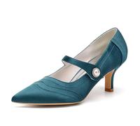 ENWIND Kitten Heels mit Knöchelriemen für Damen spitz zulaufenden, geschlossenen Zehen Brautschuhe Party Pumps,Teal,43 EU