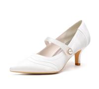 ENWIND Kitten Heels mit Knöchelriemen für Damen spitz zulaufenden, geschlossenen Zehen Brautschuhe Party Pumps,Elfenbein,35 EU