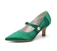 ENWIND Kitten Heels mit Knöchelriemen für Damen spitz zulaufenden, geschlossenen Zehen Brautschuhe Party Pumps,Grün,37 EU