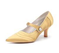 ENWIND Kitten Heels mit Knöchelriemen für Damen spitz zulaufenden, geschlossenen Zehen Brautschuhe Party Pumps,Gold,38 EU