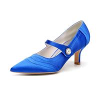 ENWIND Kitten Heels mit Knöchelriemen für Damen spitz zulaufenden, geschlossenen Zehen Brautschuhe Party Pumps,Blau,41 EU