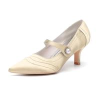 ENWIND Kitten Heels mit Knöchelriemen für Damen spitz zulaufenden, geschlossenen Zehen Brautschuhe Party Pumps,Champagne,39 EU